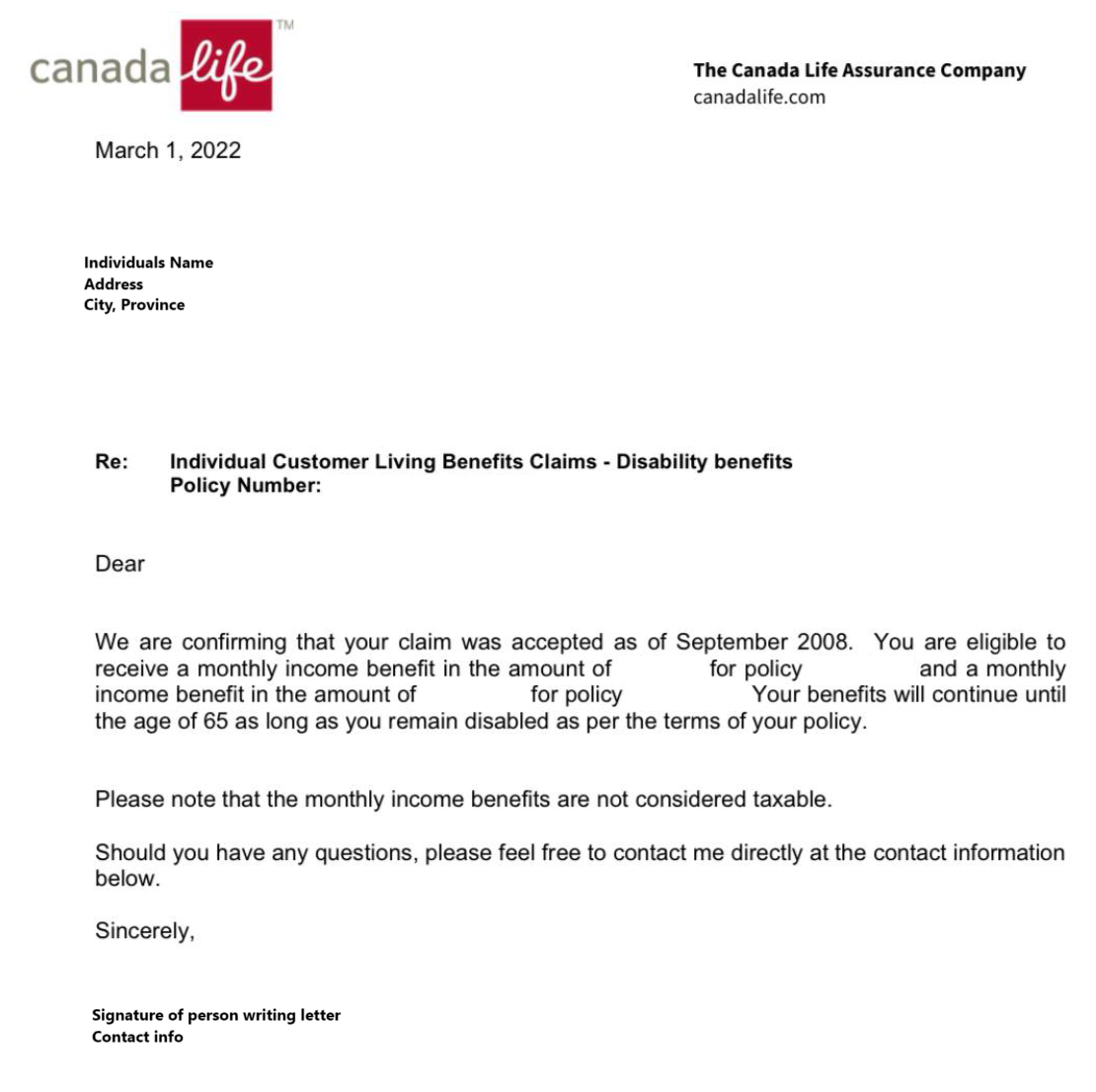 Sample Disability Documentation