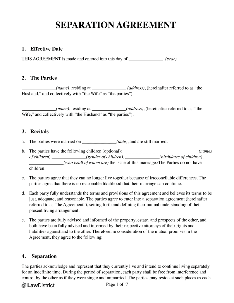 Sample Separation Agreement